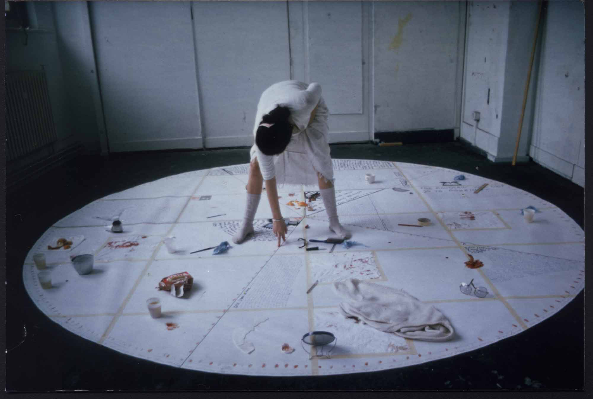Catherine Elwes, Menstruation 1, 1979, Slade School of Art, London. Photo by John Muellbauer, Jean Matthee, Mandy Havers or Iain Robertson. Copyright Catherine Elwes
